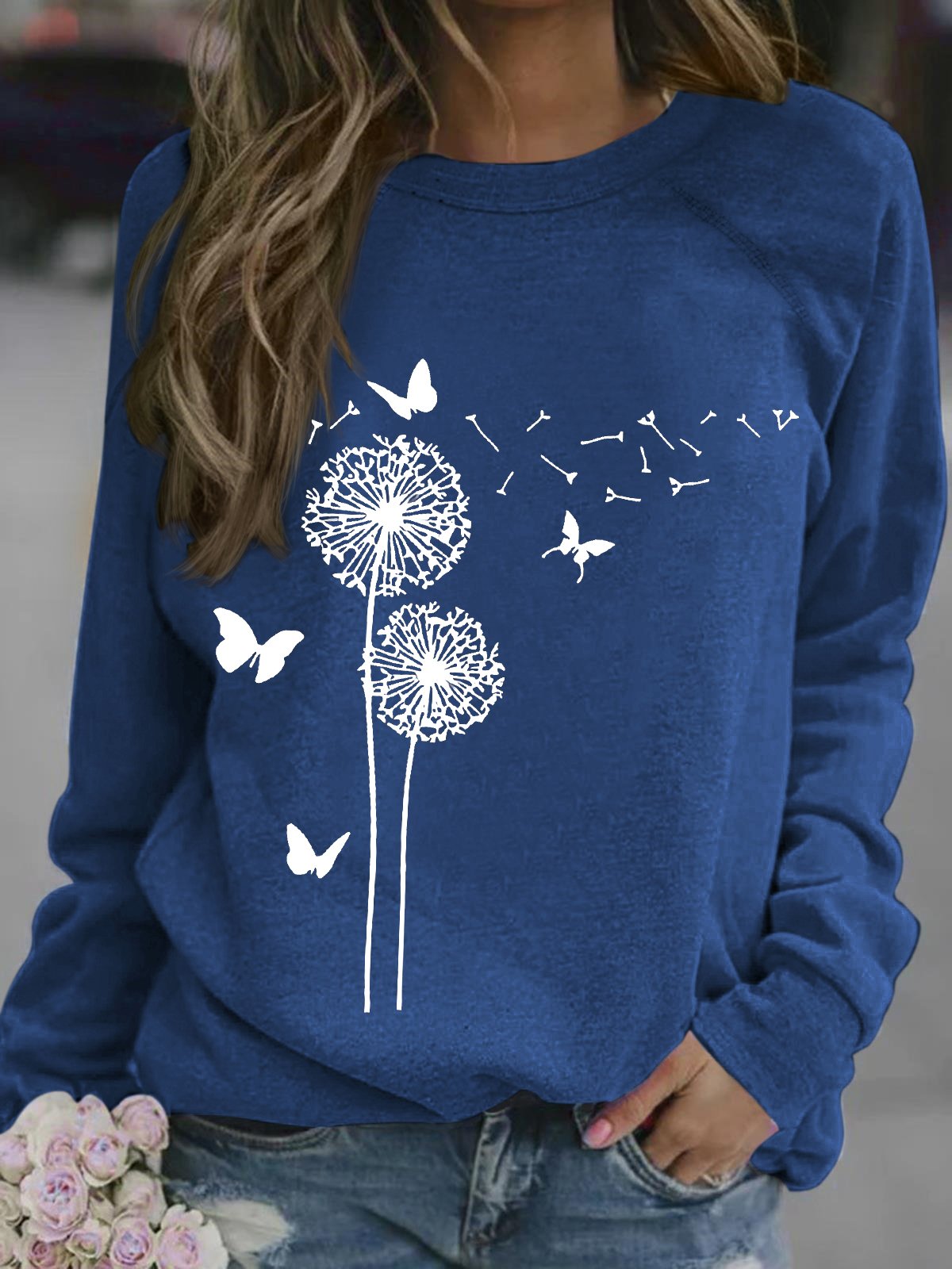 Women's dandelion butterfly Funny Graphic Printing Loose Dandelion Casual Sweatshirt