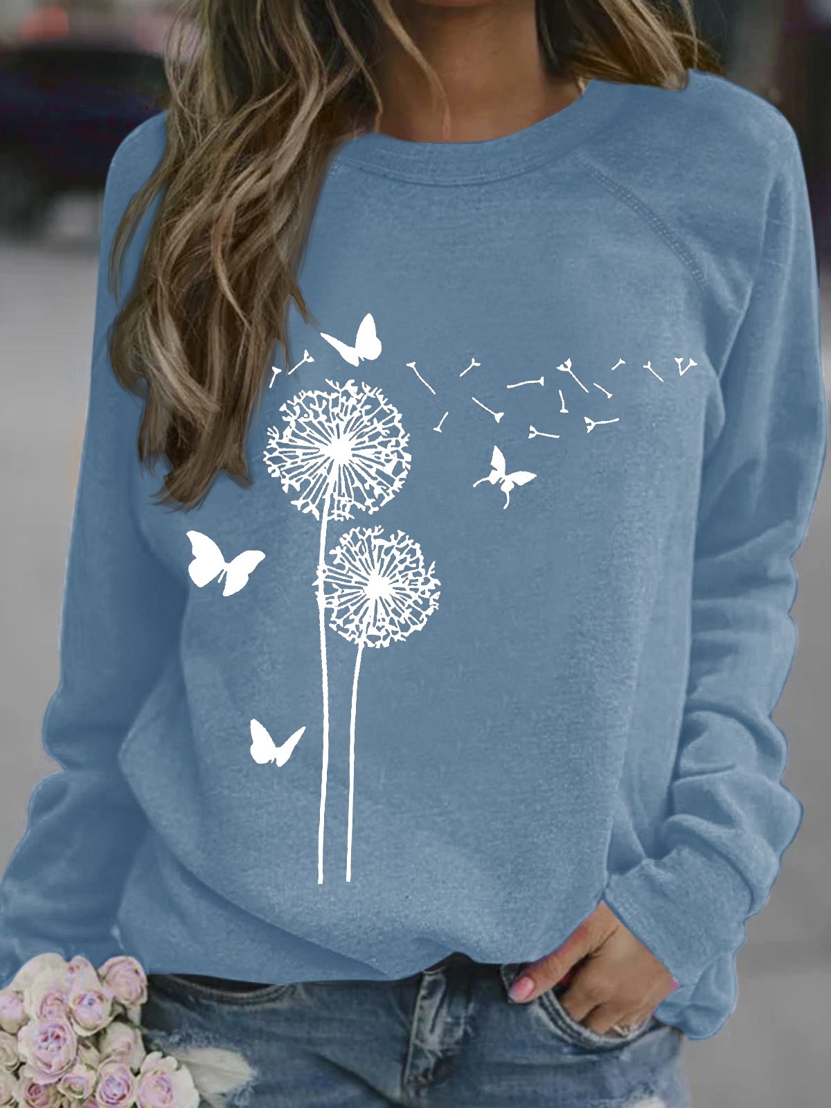 Women's dandelion butterfly Funny Graphic Printing Loose Dandelion Casual Sweatshirt