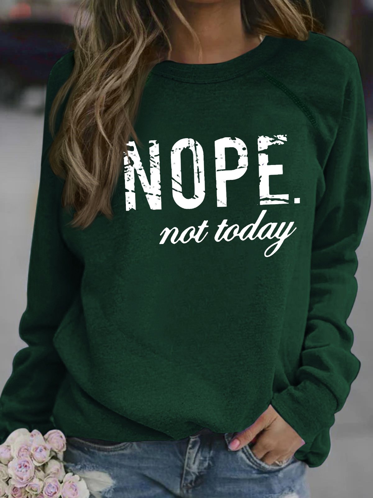 Women's Nope Not Today Funny Graphic Printing Crew Neck Loose Casual Text Letters Sweatshirt