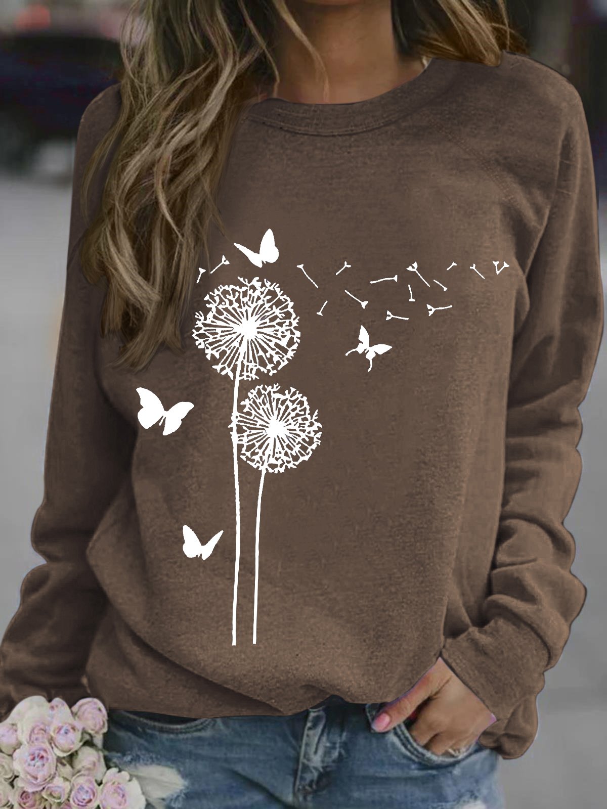 Women's dandelion butterfly Funny Graphic Printing Loose Dandelion Casual Sweatshirt