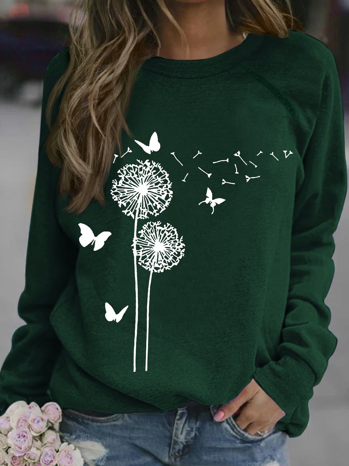 Women's dandelion butterfly Funny Graphic Printing Loose Dandelion Casual Sweatshirt