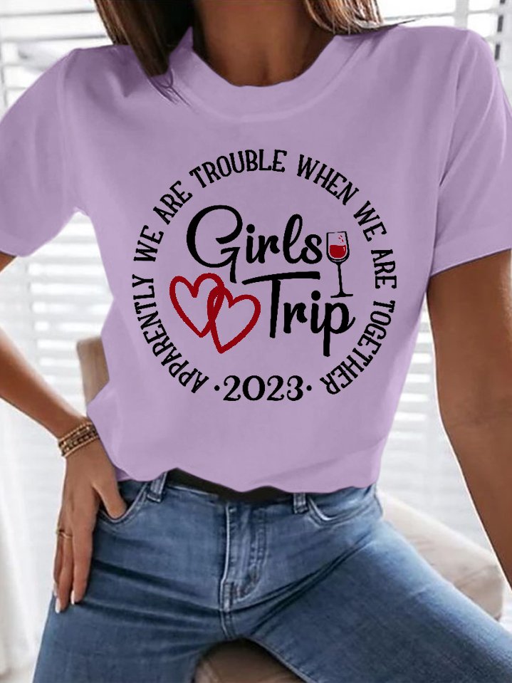 Women's Girls Trip Crew Neck Casual Cotton T-Shirt