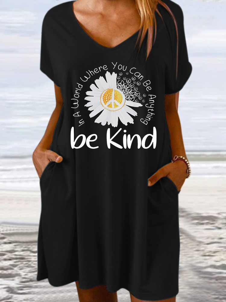 Women's Daisy Be Kind V Neck Loose Casual Dress