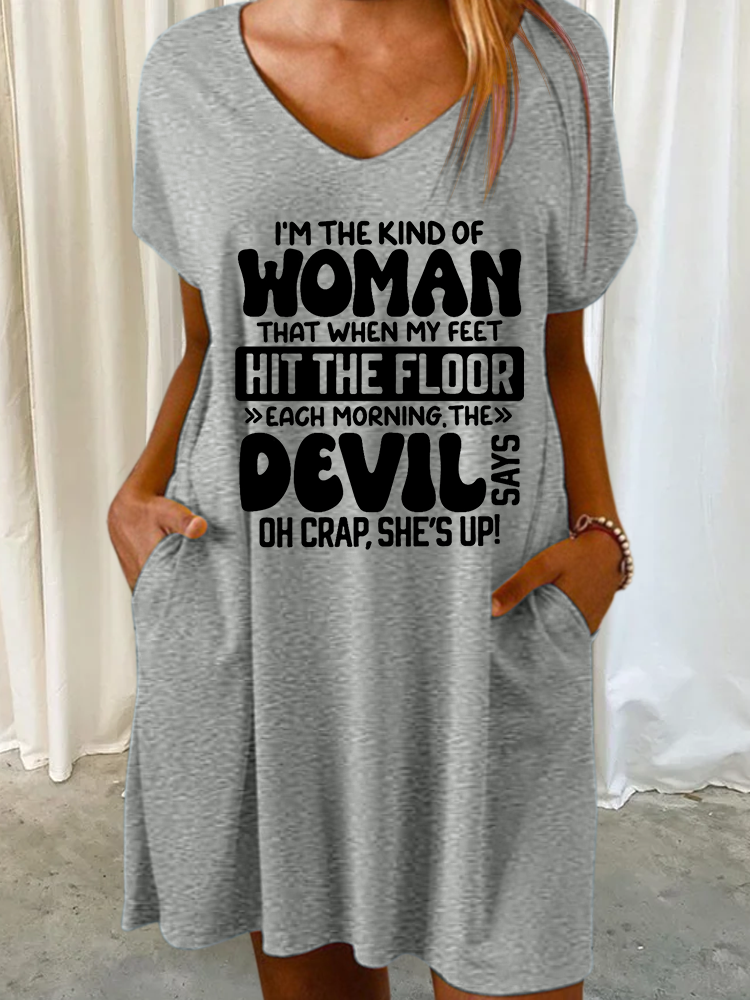 Women's Funny Word Kind Of Women Casual V Neck Text Letters Dress