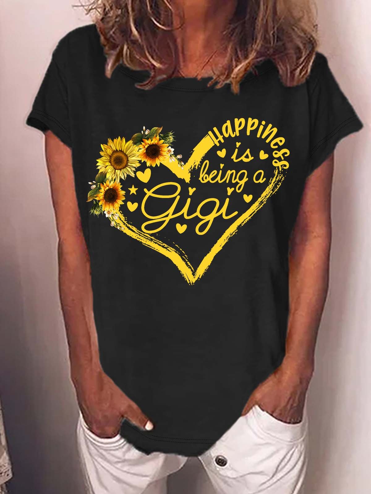 Women’s Happiness Is Being A Gigi Casual Crew Neck T-Shirt