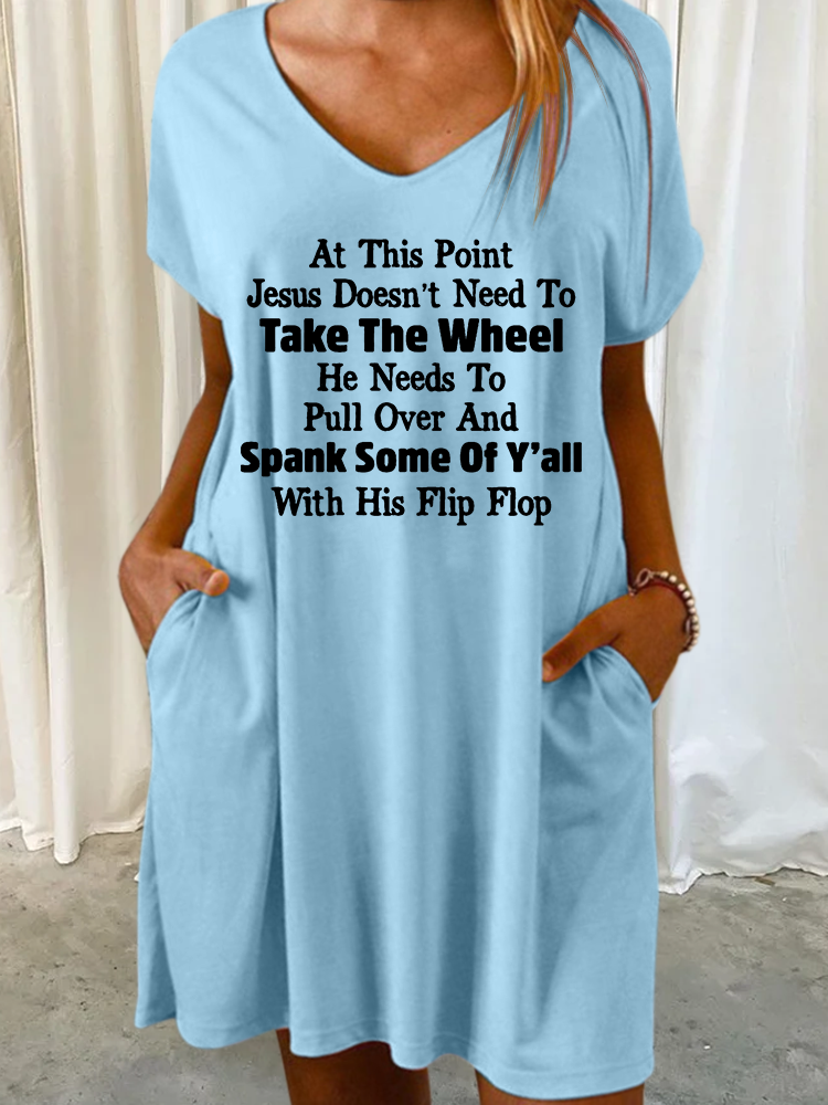 Women‘s Funny Word Jesus V Neck Casual Dress