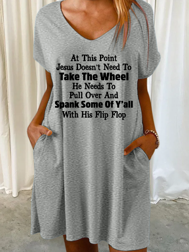 Women‘s Funny Word Jesus V Neck Casual Dress