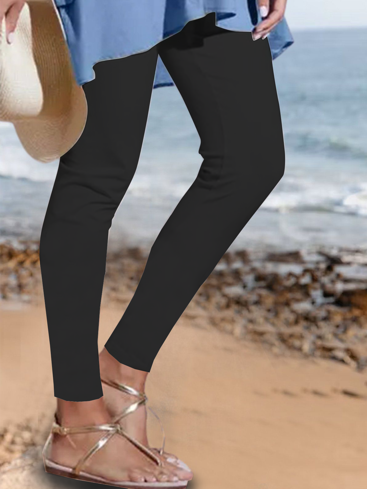 Plain elastic waist foundation simple high elastic Pants Leggings