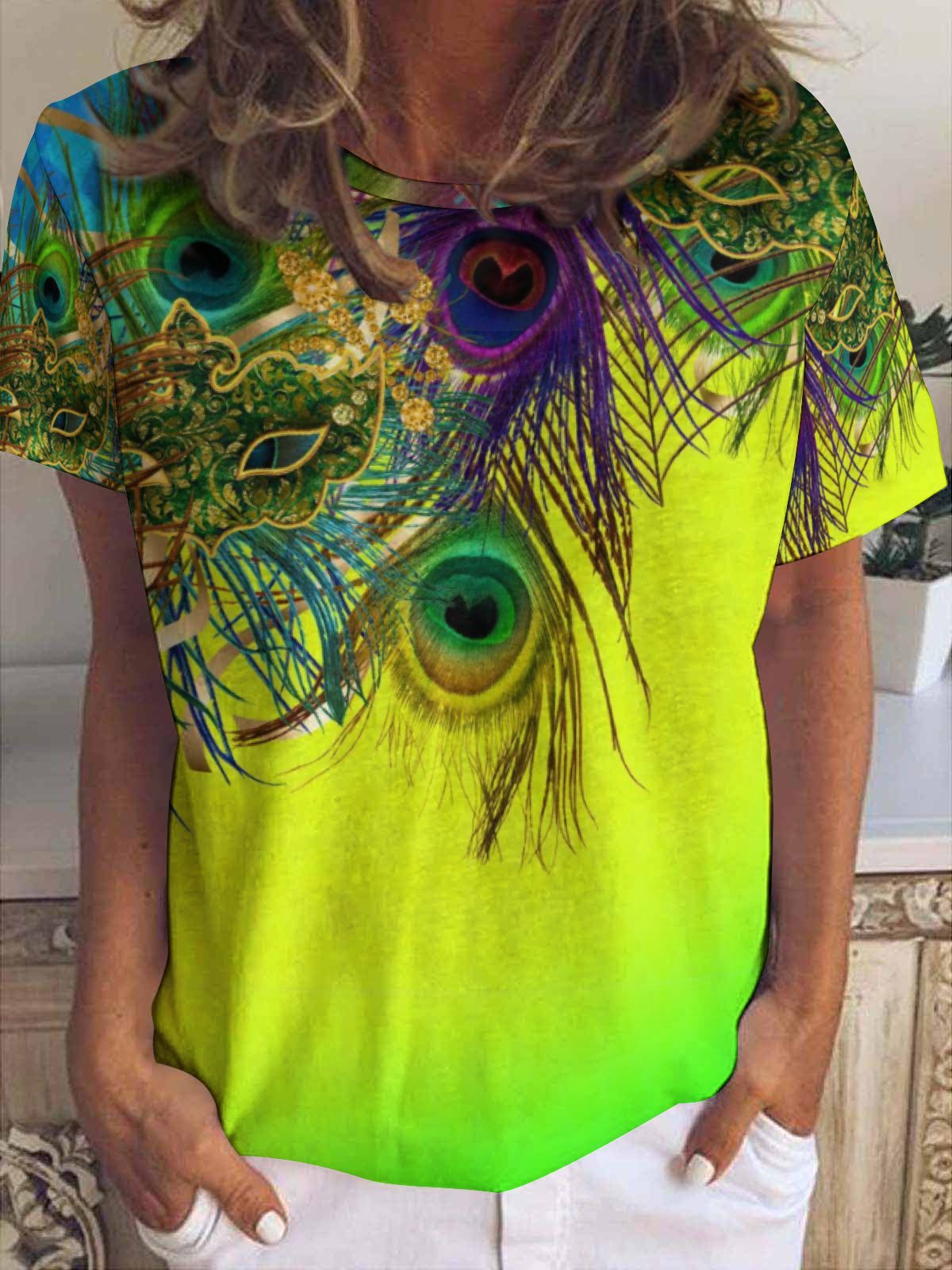 Lilicloth X Paula Women's Peacock Feathers Mardigras T-Shirt