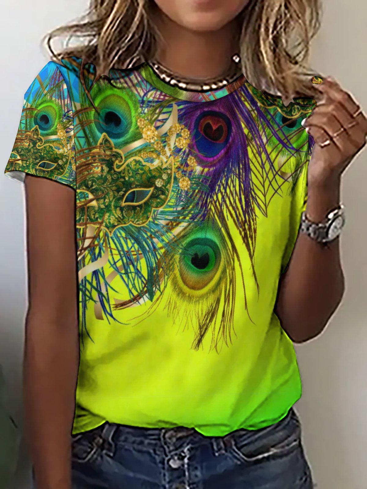 Lilicloth X Paula Women's Peacock Feathers Mardigras T-Shirt