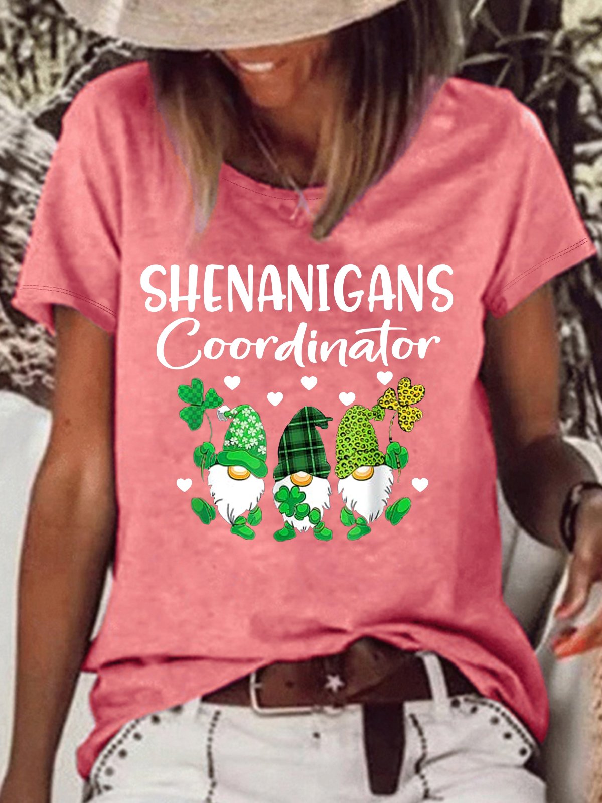 Women‘s Shenanigans Coordinator St Patricks Day Gnomes Crew Neck Casual etters T-Shirt