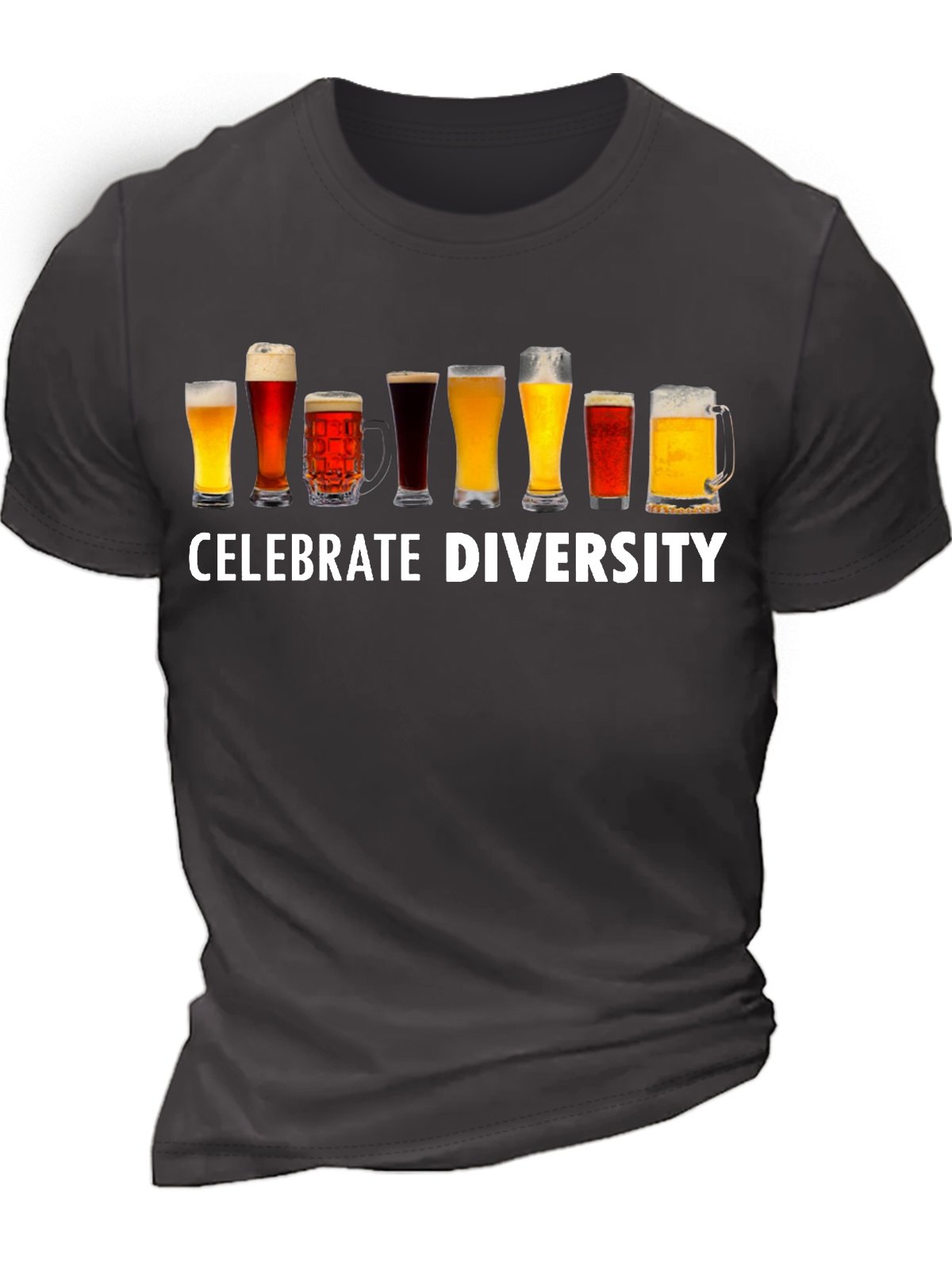 Mens Celebrate Diversity Beer Letters Casual T-Shirt