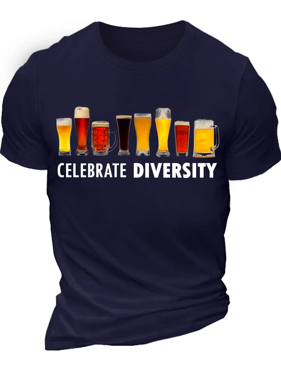 Mens Celebrate Diversity Beer Letters Casual T-Shirt