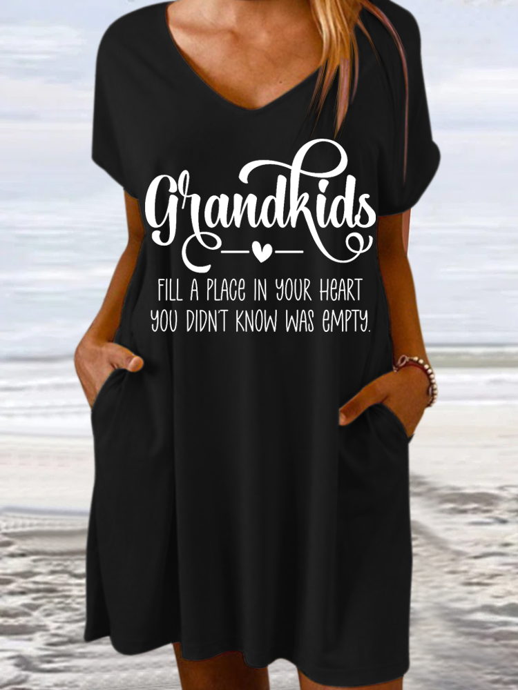 Women's Funny Grandkids Fill A Place In Your Heart You Didn't Know Was Empty Casual V Neck Dress