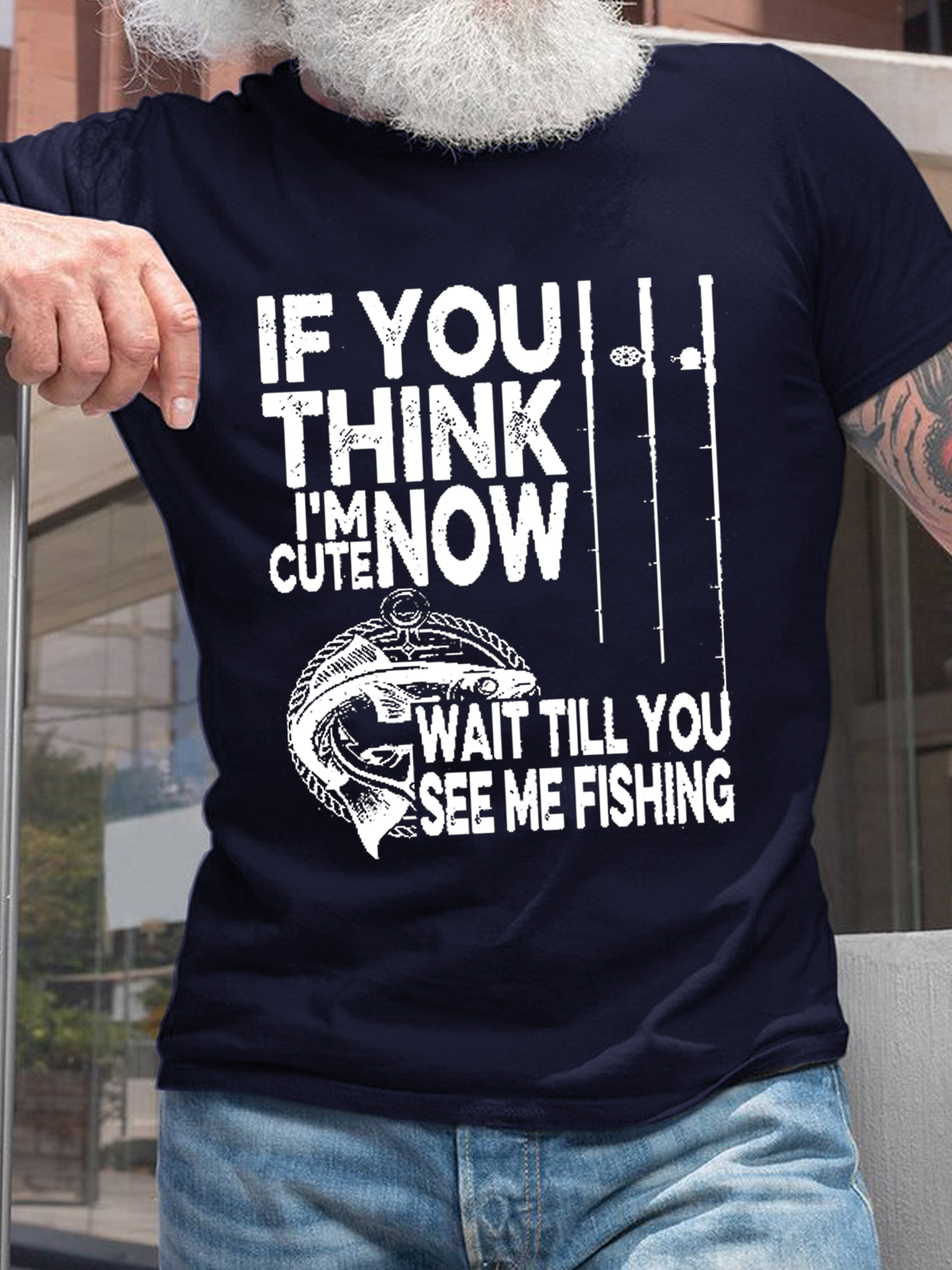 Men's Funny Word If You Think I'm Cute Now Wait Till You See Me Fishing Casual Loose T-Shirt