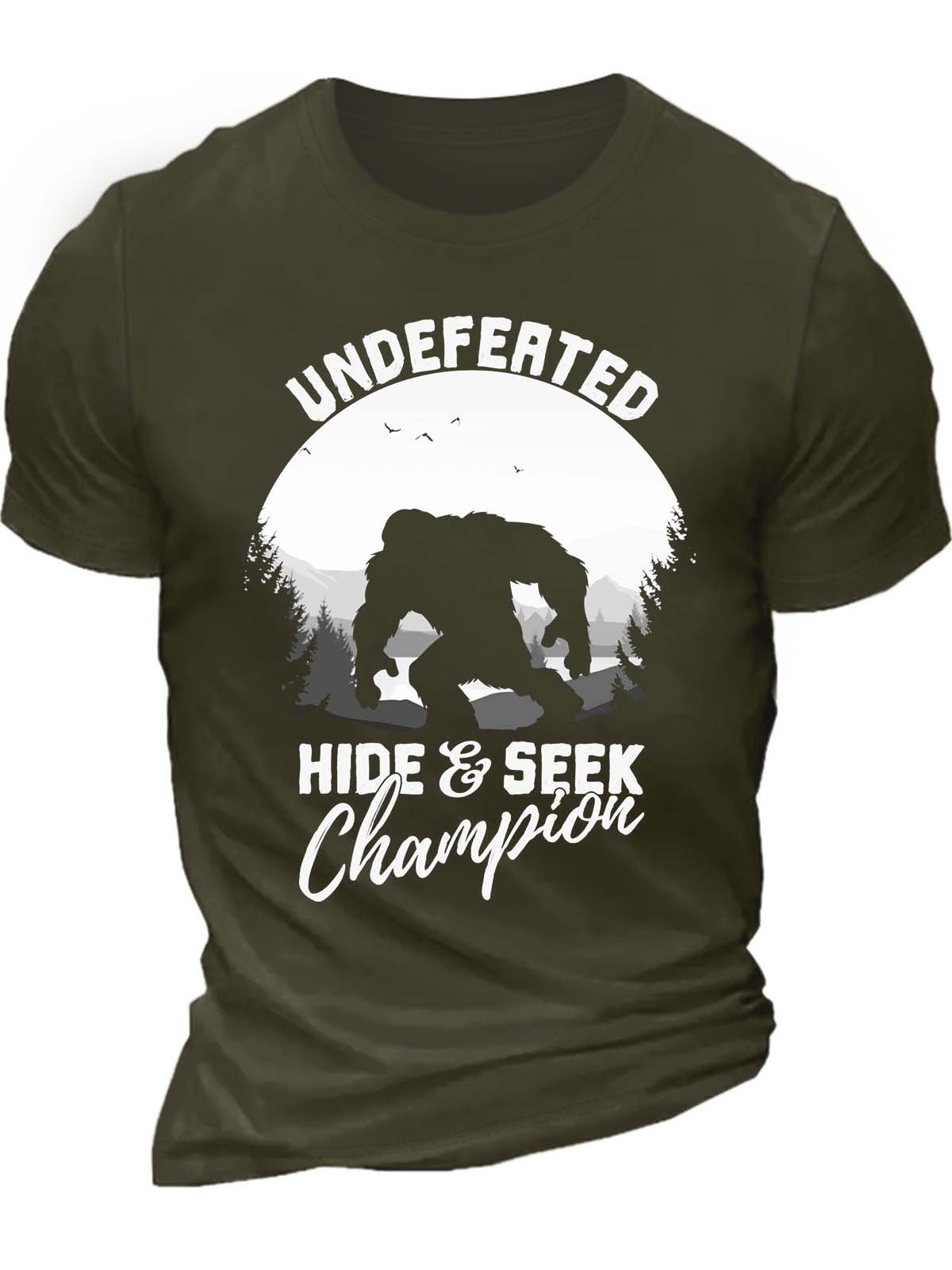 Men’s Undefeated Hide & Seek Champion Casual Cotton Crew Neck Text Letters T-Shirt