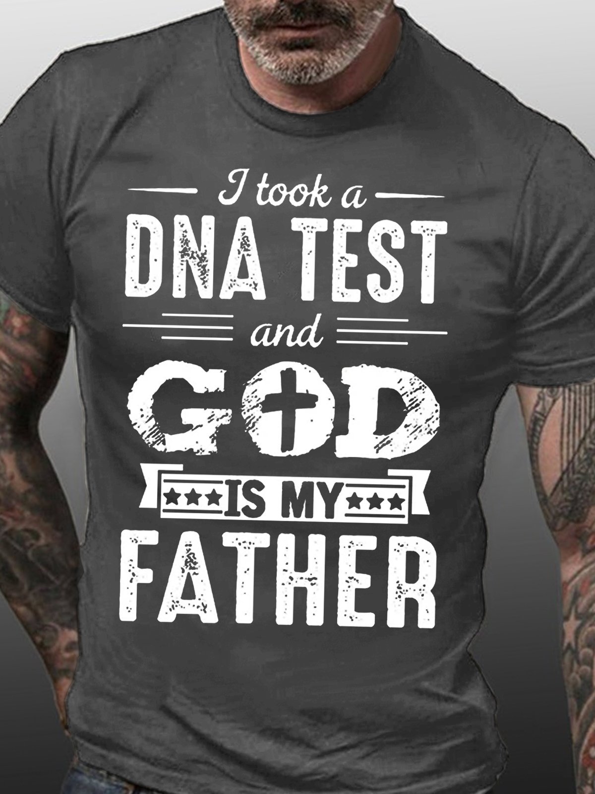 Men's I Took a DNA Test and God Is My Father Jesus Christian God Faith Letters Crew Neck Casual T-Shirt