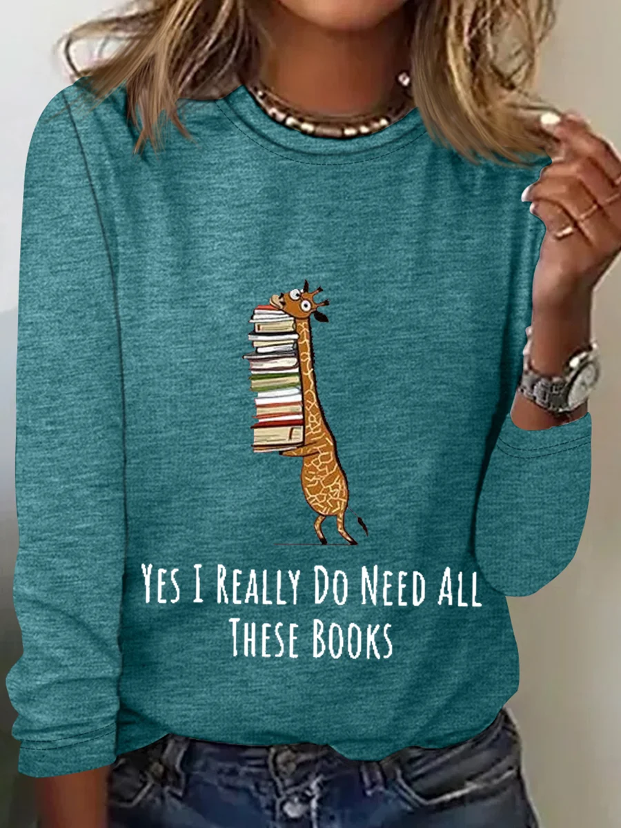 Women's Funny Word Yes I Really Need These Books Print Text Letters Regular Fit Simple Shirt