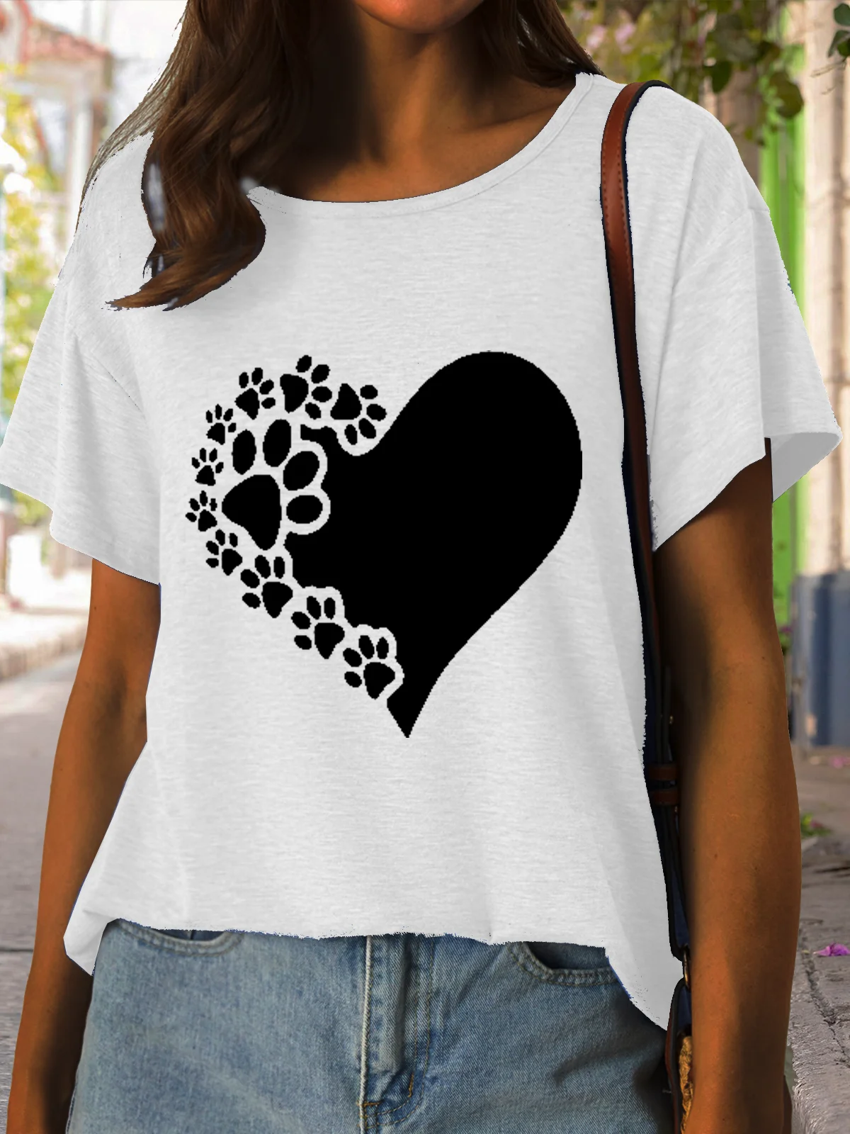 Women's Funny Paw Love Print Casual Crew Neck T-Shirt