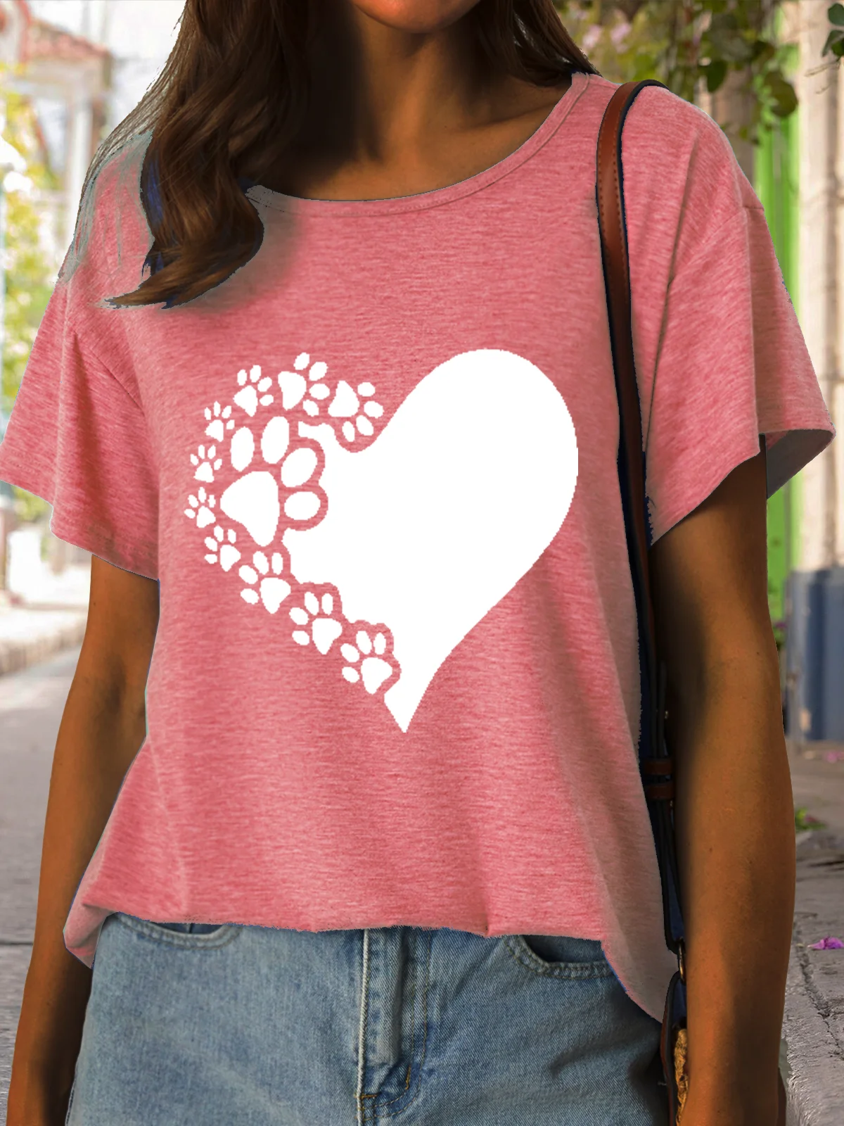 Women's Funny Paw Love Print Casual Crew Neck T-Shirt