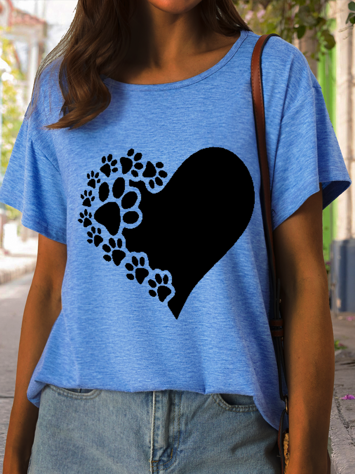 Women's Funny Paw Love Print Casual Crew Neck T-Shirt