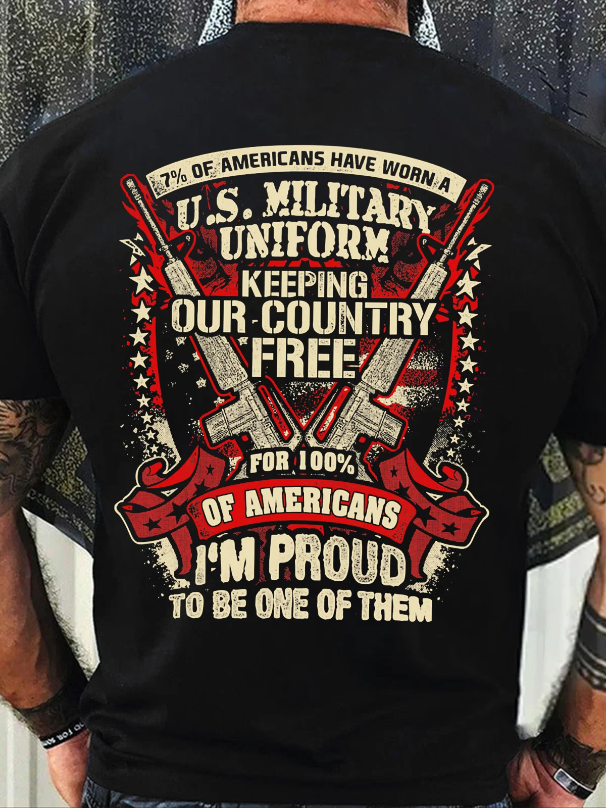 Men’s 7% Of Americans Have Worn A US Military Uniform Keeping Our Country Free For 100% Of Americans Regular Fit Text Letters Casual Crew Neck T-Shirt