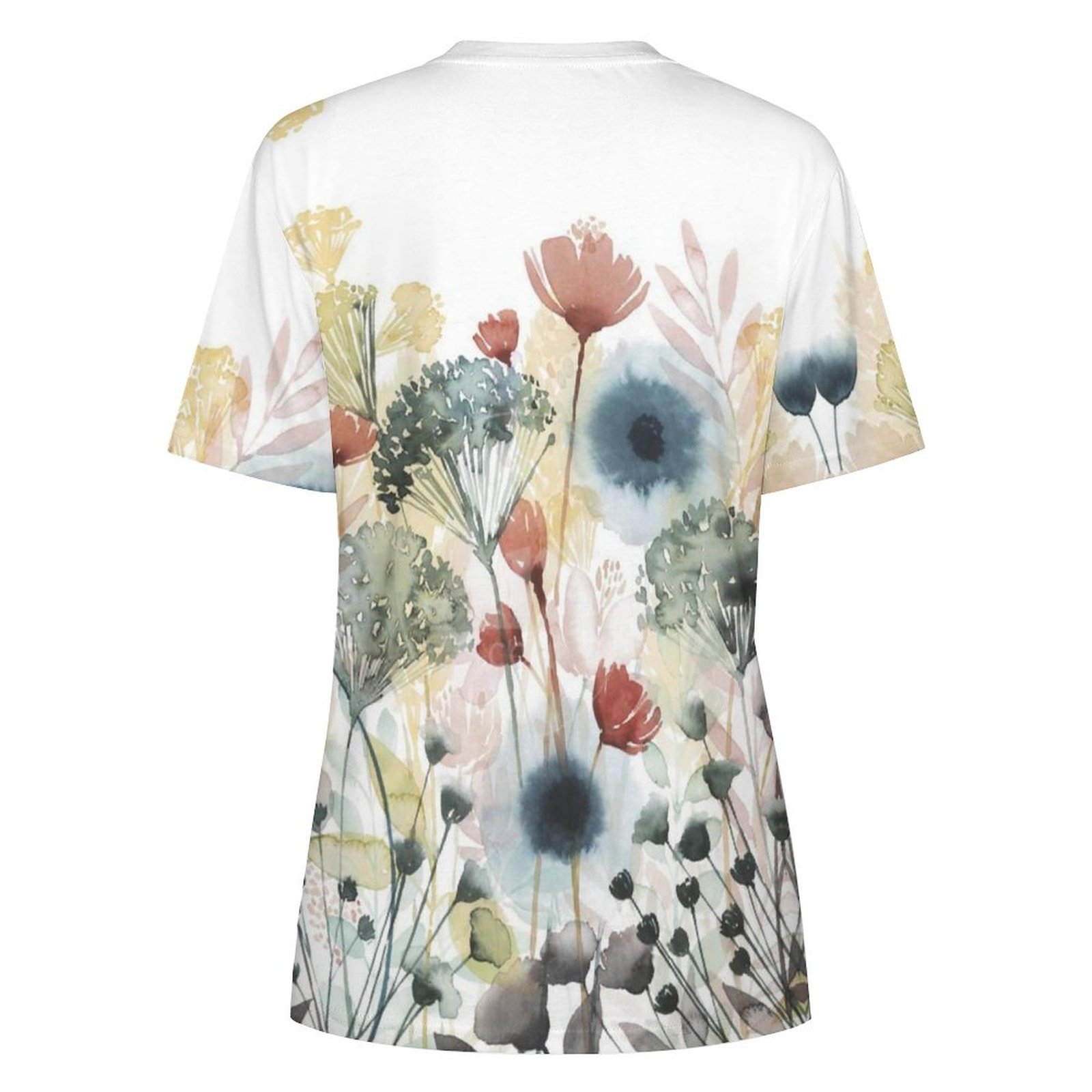 Women's Watercolor Flower Art print Casual T-Shirt