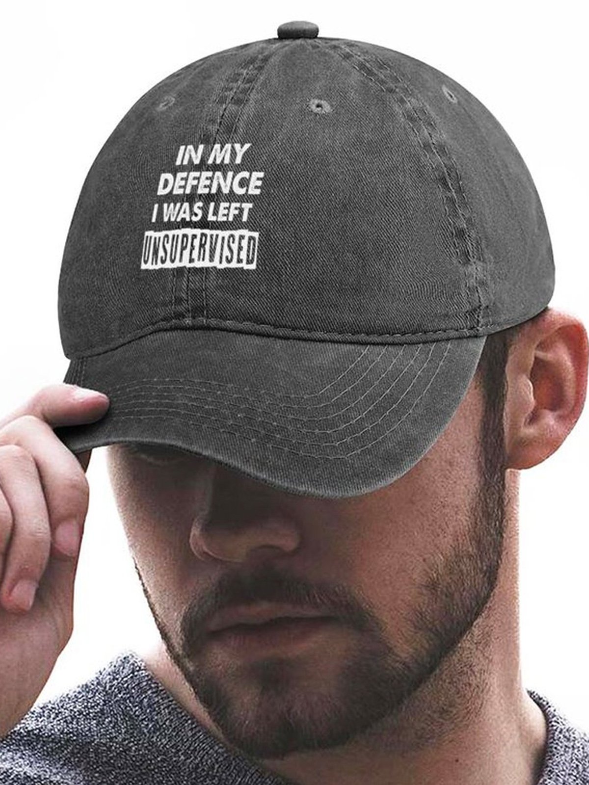 Men's In My Defence I Was Left Unsupervised Funny Graphic Printing Regular Fit Adjustable Denim Hat