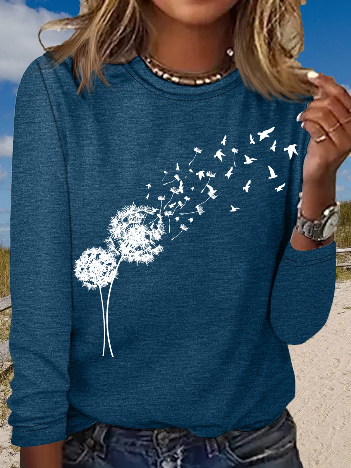 Women's Dandelion with Birds Long Sleeve Shirt