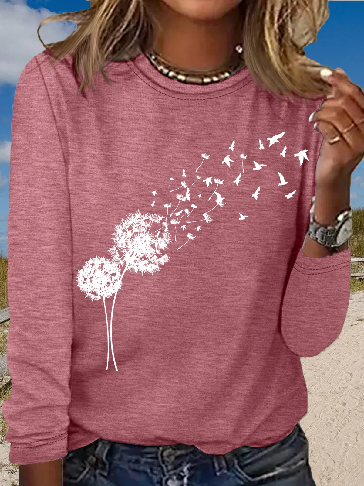 Women's Dandelion with Birds Long Sleeve Shirt