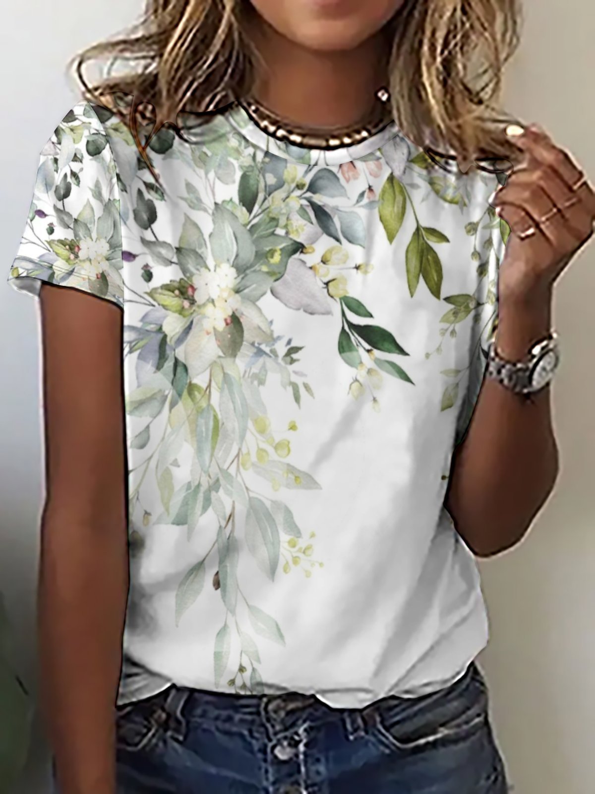 Women's Flower Art Print Casual T-Shirt