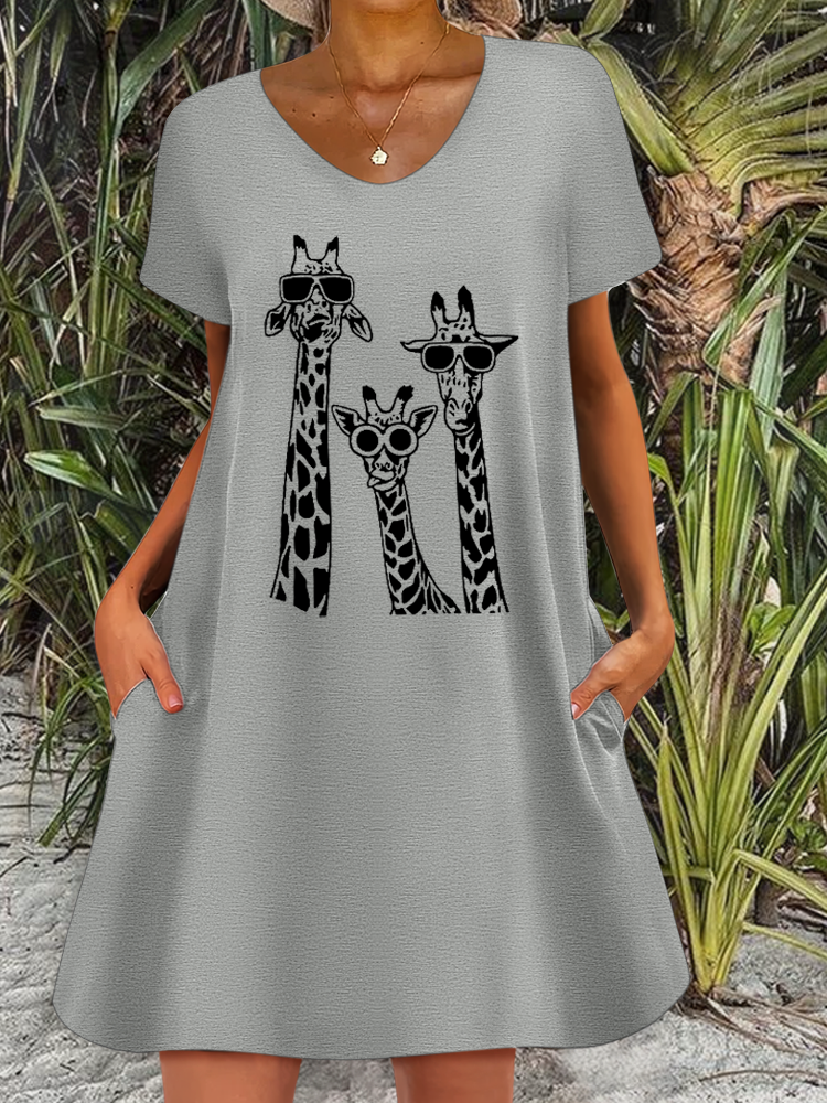 Women's Giraffe Print Casual Loose Dress