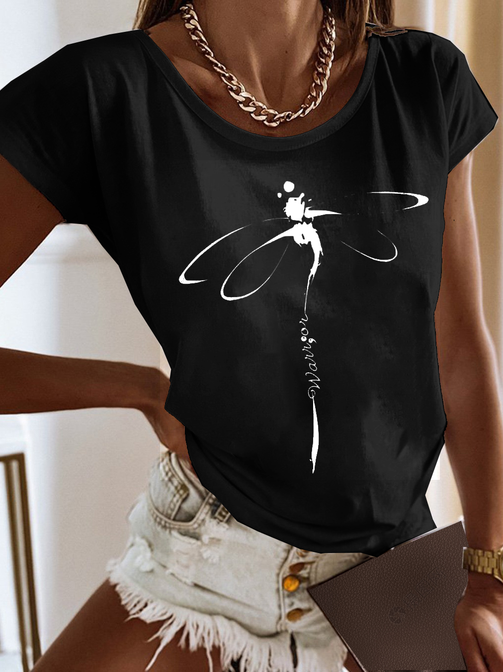 Casual Jersey Dragonfly Loose T-Shirt