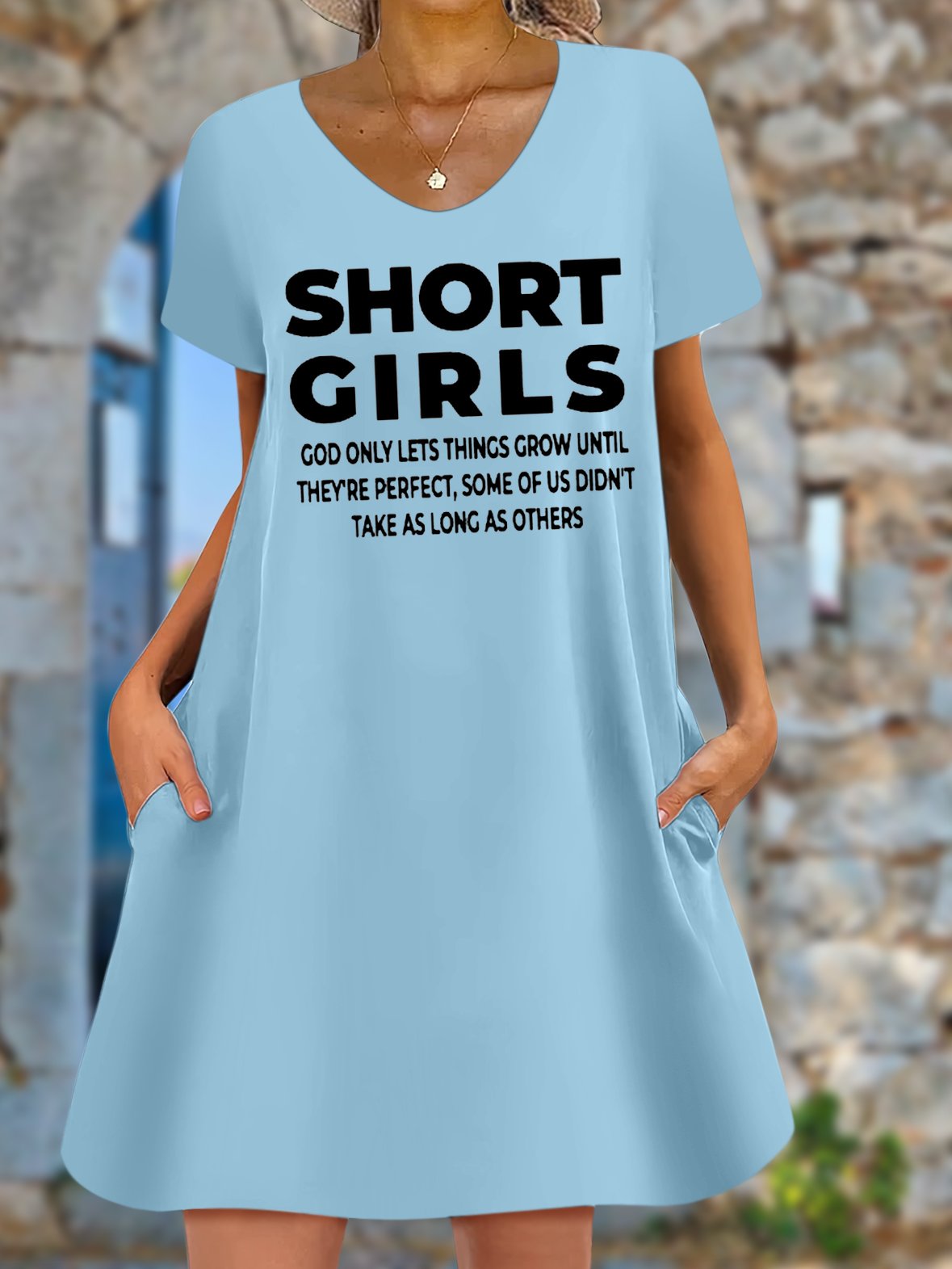 Women's Short Girl Funny Graphic Printing Text Letters Casual V Neck Loose Dress