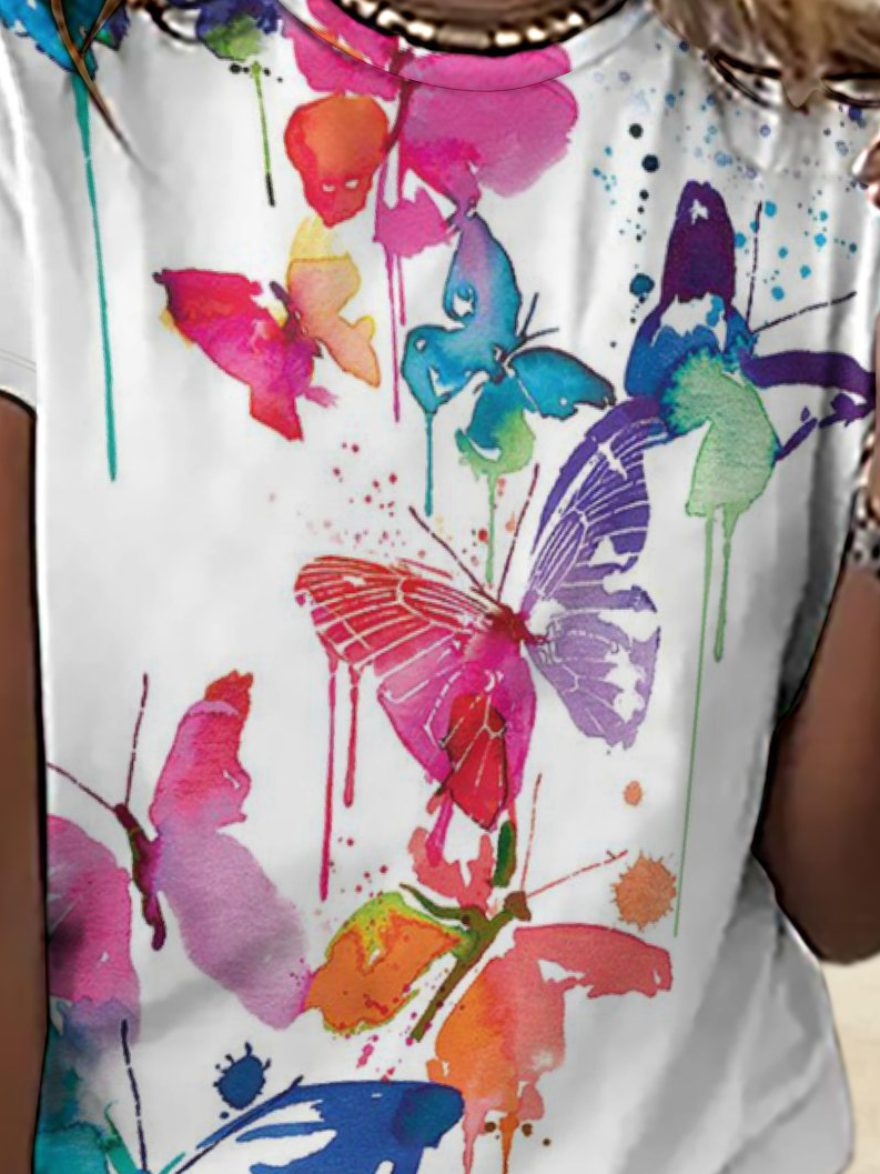 Women's Loose Simple Butterfly Crew Neck T-Shirt