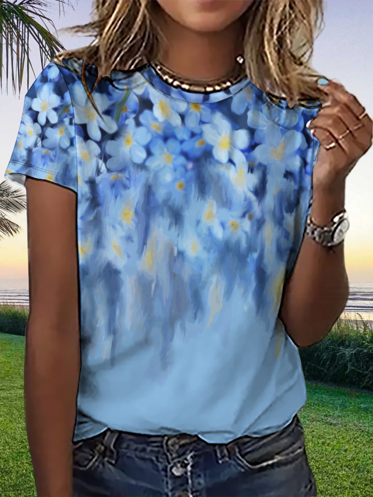 Lilicloth x Iqs Blue Floral Women's T-Shirt