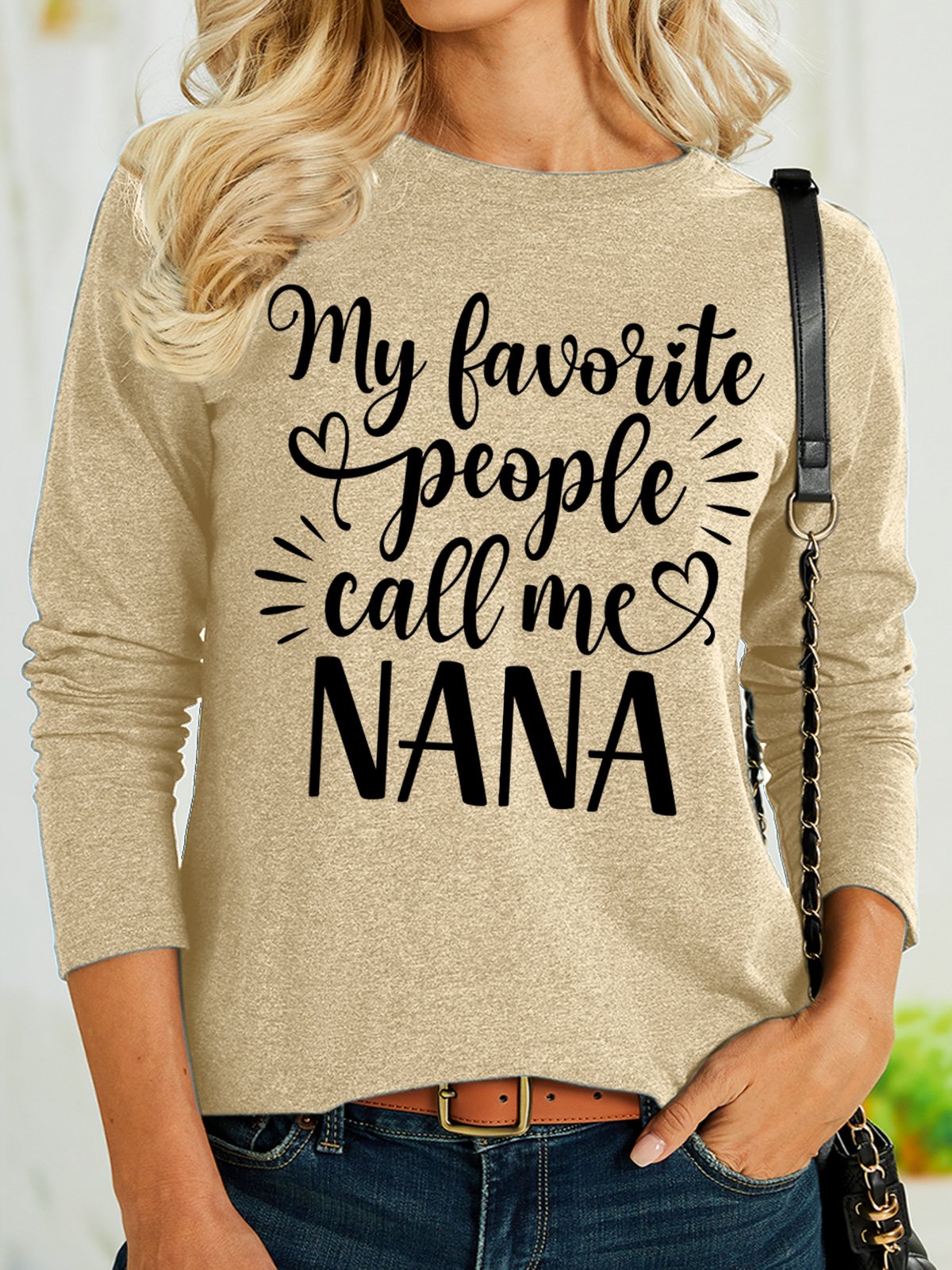 Women's My Favorite People Call Me Nana Funny Graphic Printing Cotton-Blend Casual Crew Neck Text Letters Shirt