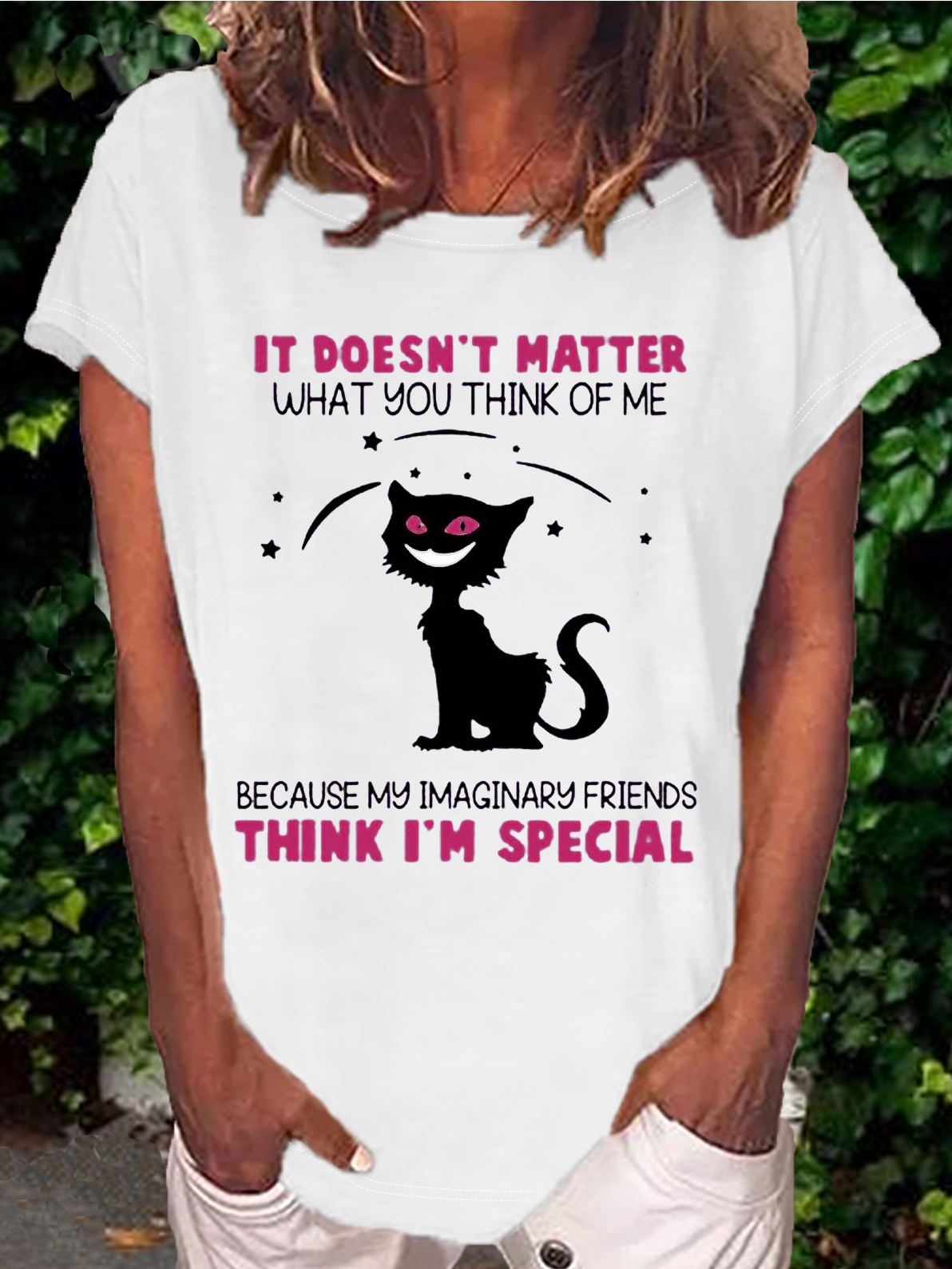 Women's It Doesn't Matter What You Think Of Me Cat Print Casual Letters T-Shirt