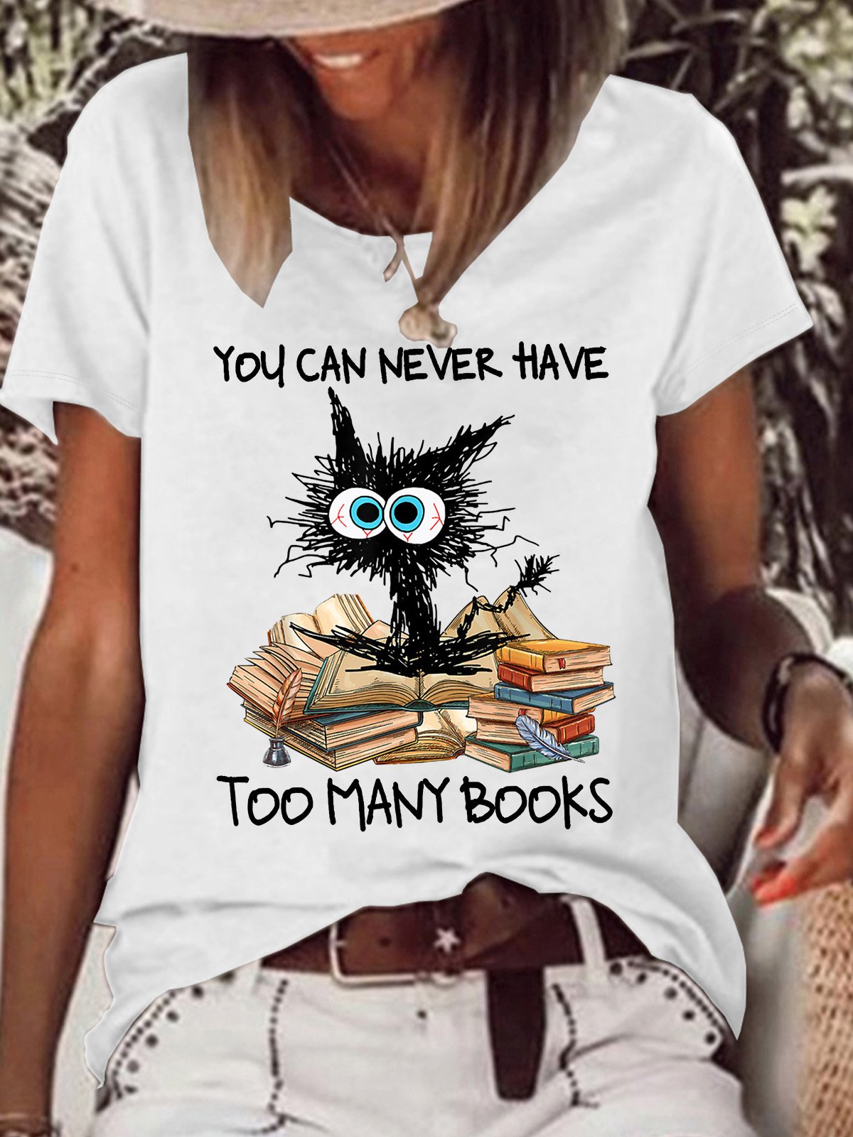 Women’s You Can Never Have Too Many Books Loose Crew Neck Casual T-Shirt