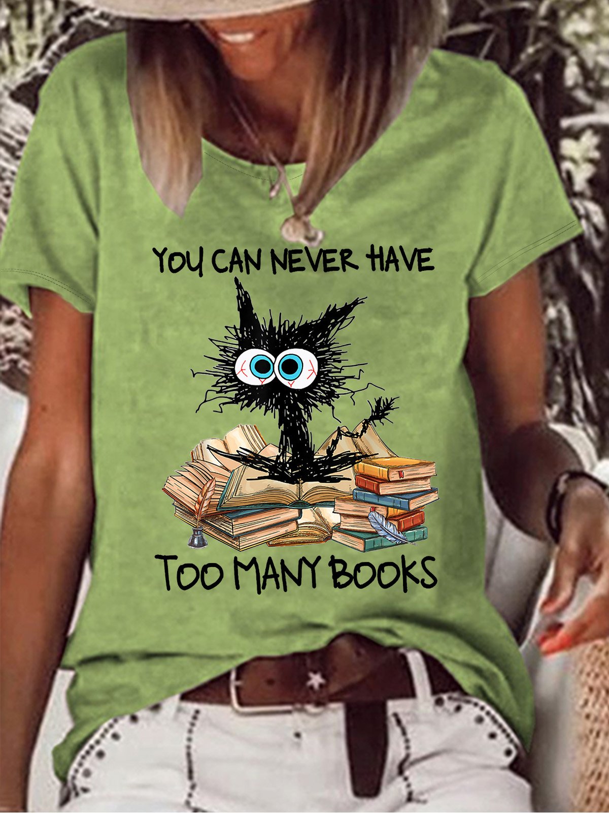 Women’s You Can Never Have Too Many Books Loose Crew Neck Casual T-Shirt