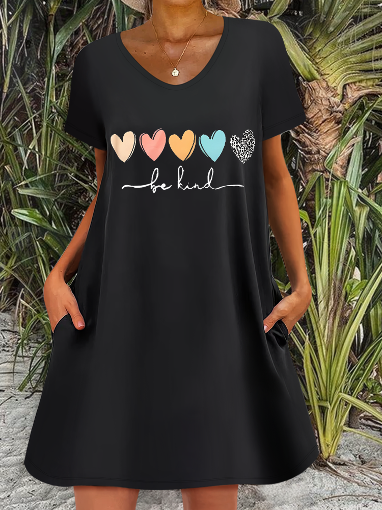 Women's Be Kind Loose Text Letters Casual V Neck Dress