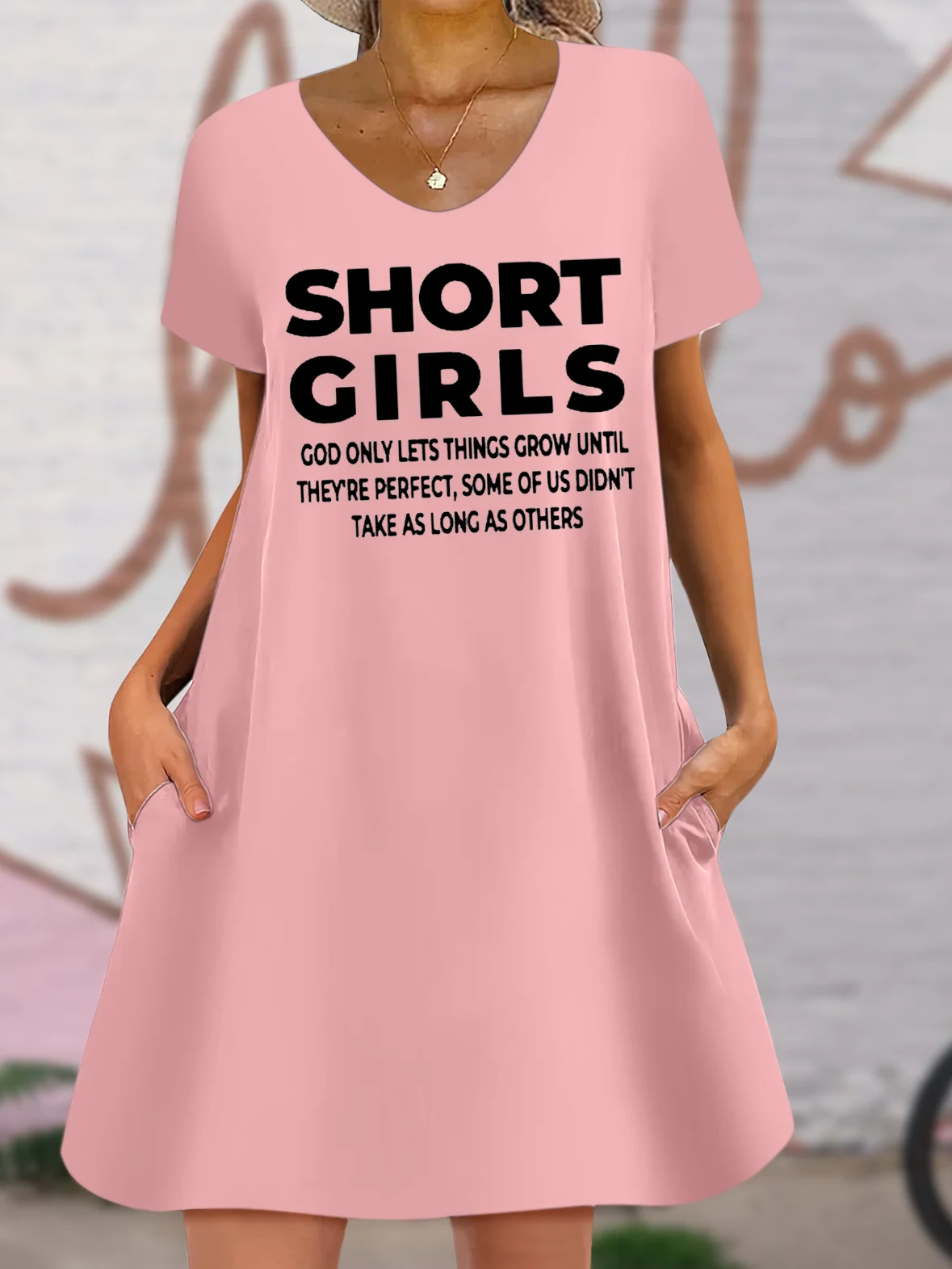 Women's Short Girl Funny Graphic Printing Text Letters Casual V Neck Loose Dress