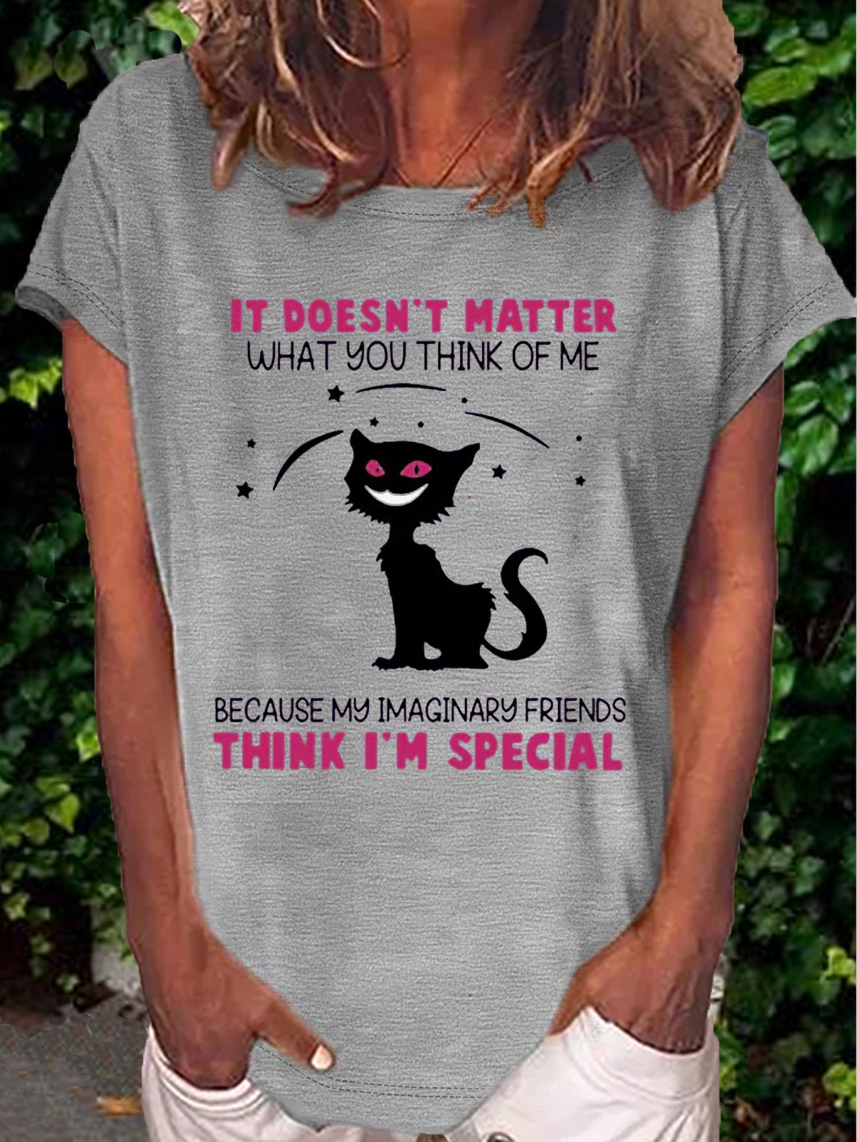 Women's It Doesn't Matter What You Think Of Me Cat Print Casual Letters T-Shirt