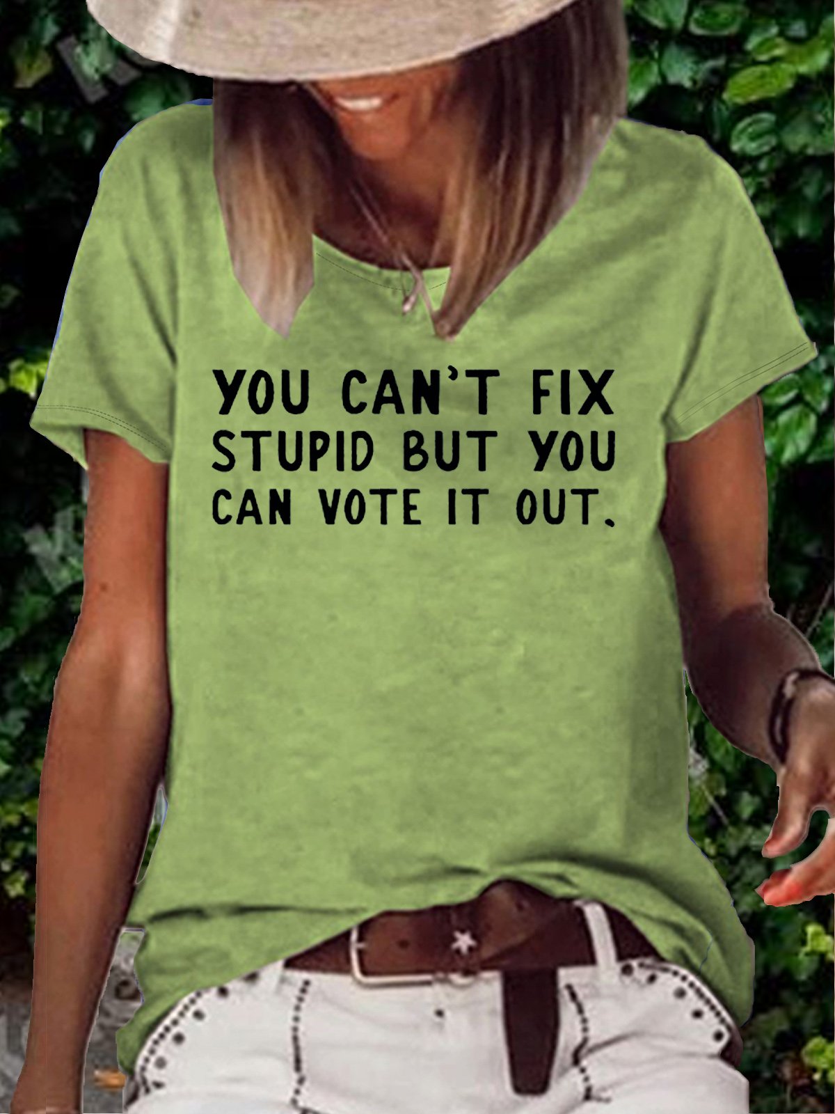 Women's You Can't Fix Stupid But You Can Vote It Out Printed Crew Neck Casual T-Shirt