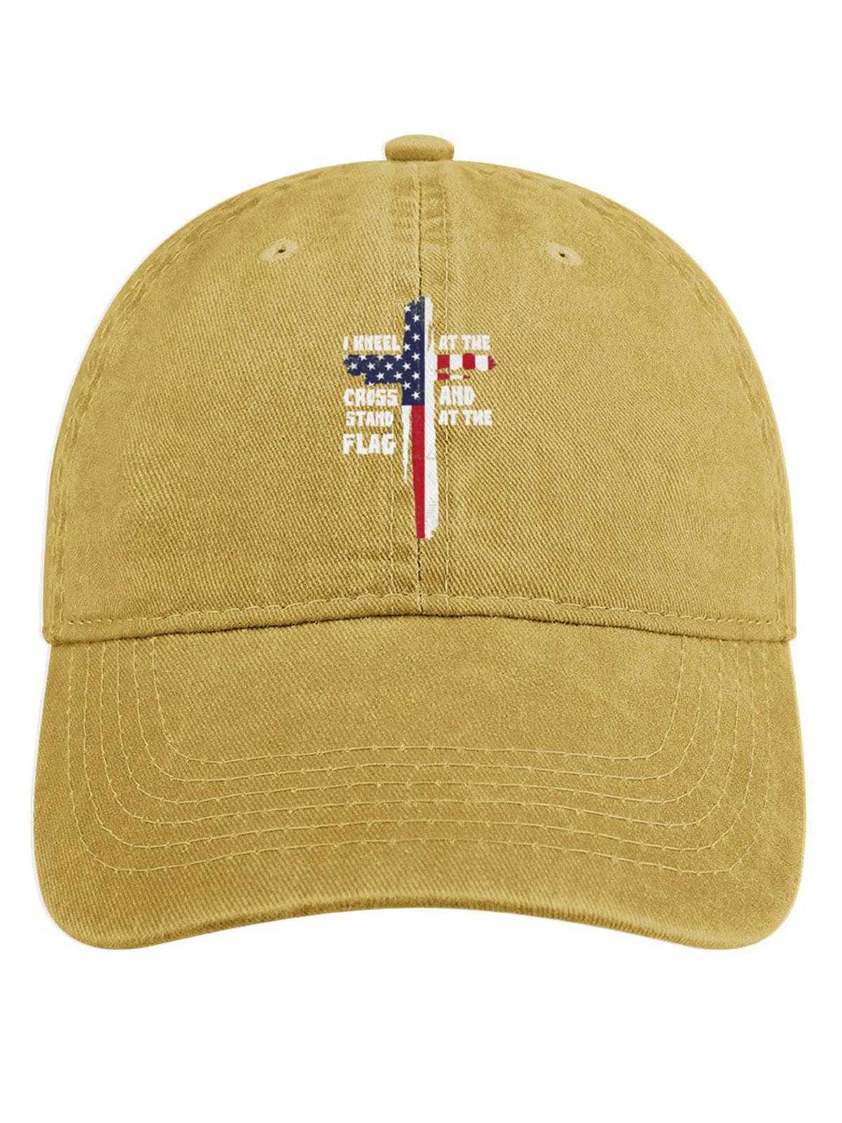 I Kneel At The Cross And Stand At The Flag Denim Hat