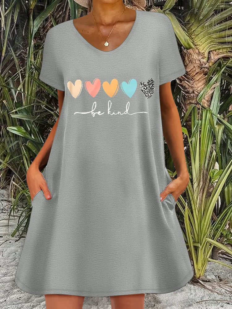 Women's Be Kind Loose Text Letters Casual V Neck Dress