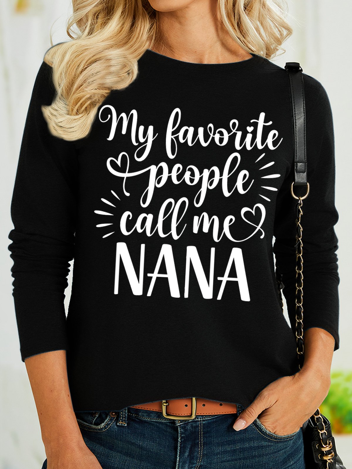 Women's My Favorite People Call Me Nana Funny Graphic Printing Cotton-Blend Casual Crew Neck Text Letters Shirt