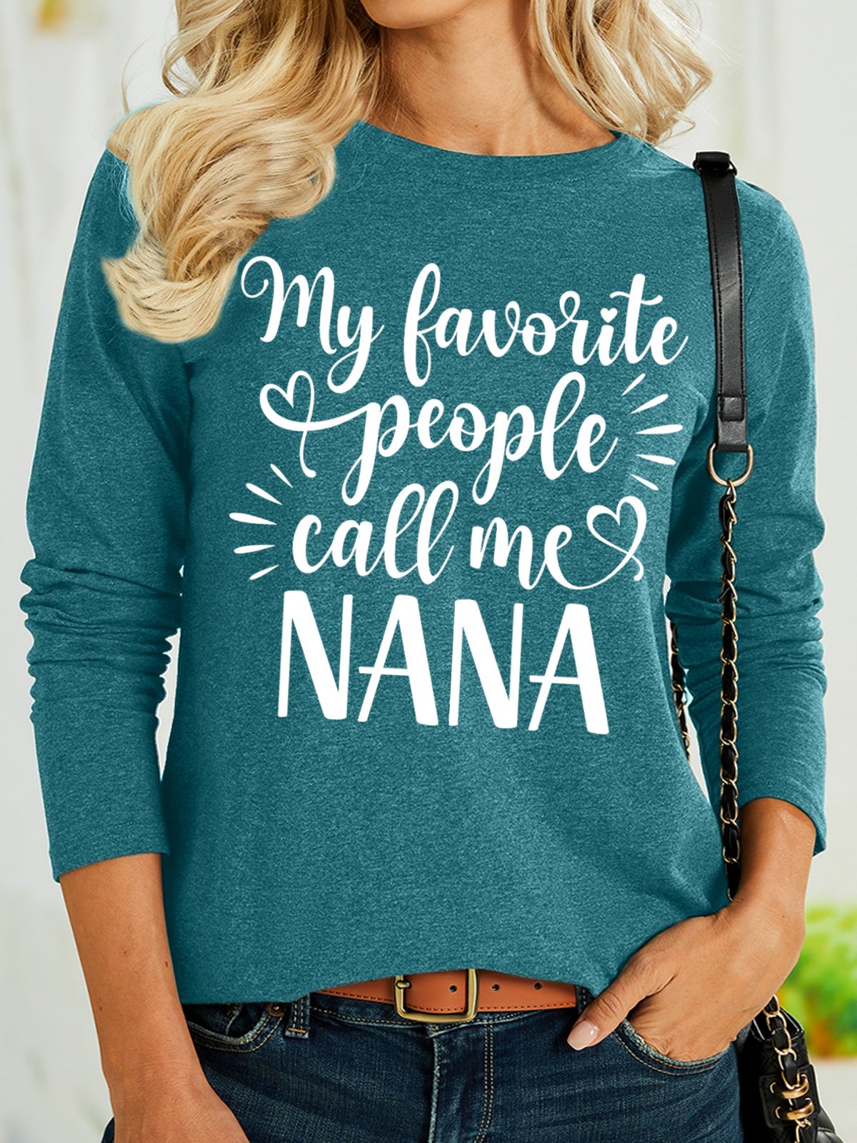 Women's My Favorite People Call Me Nana Funny Graphic Printing Cotton-Blend Casual Crew Neck Text Letters Shirt