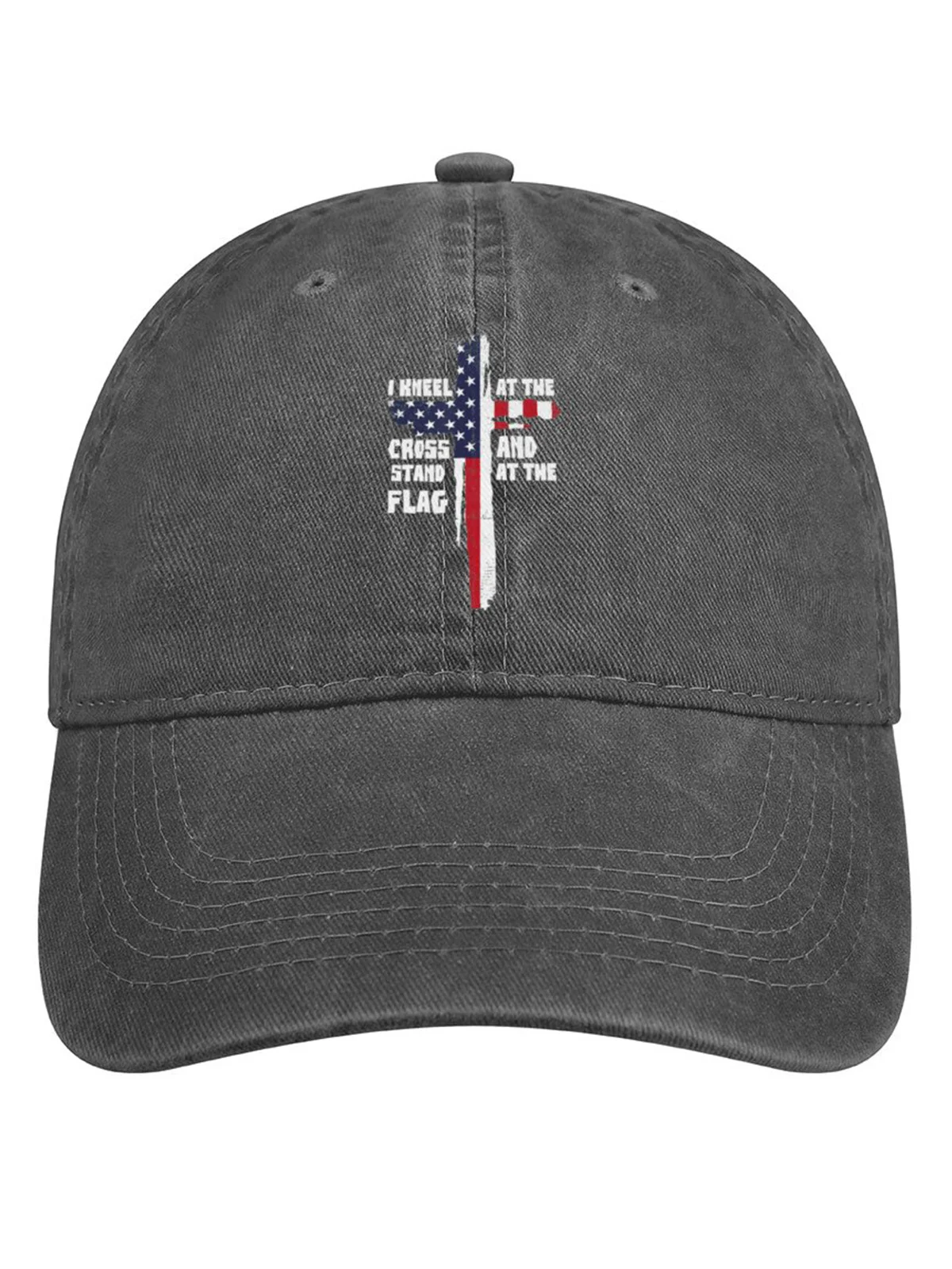 I Kneel At The Cross And Stand At The Flag Denim Hat