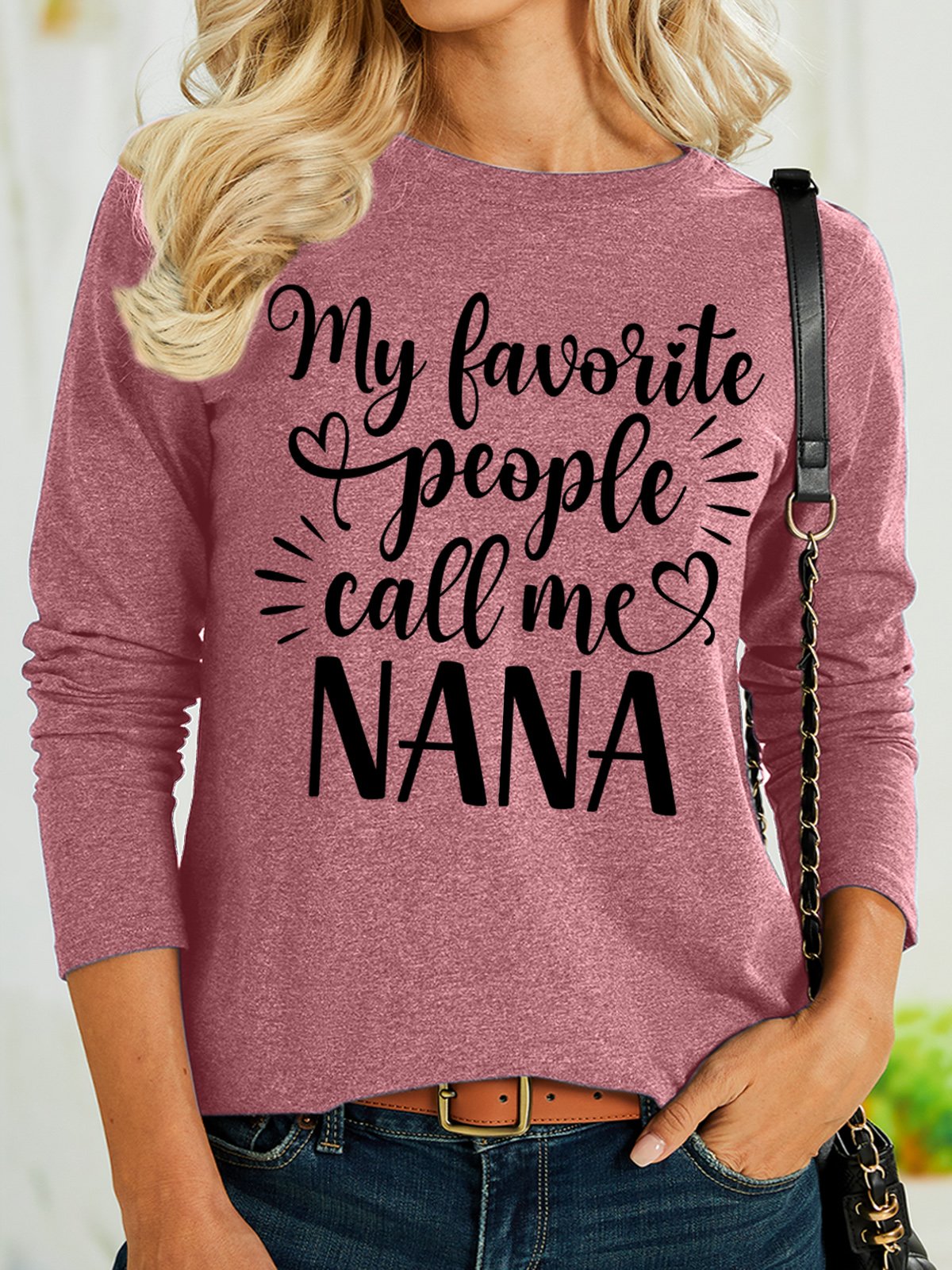 Women's My Favorite People Call Me Nana Funny Graphic Printing Cotton-Blend Casual Crew Neck Text Letters Shirt